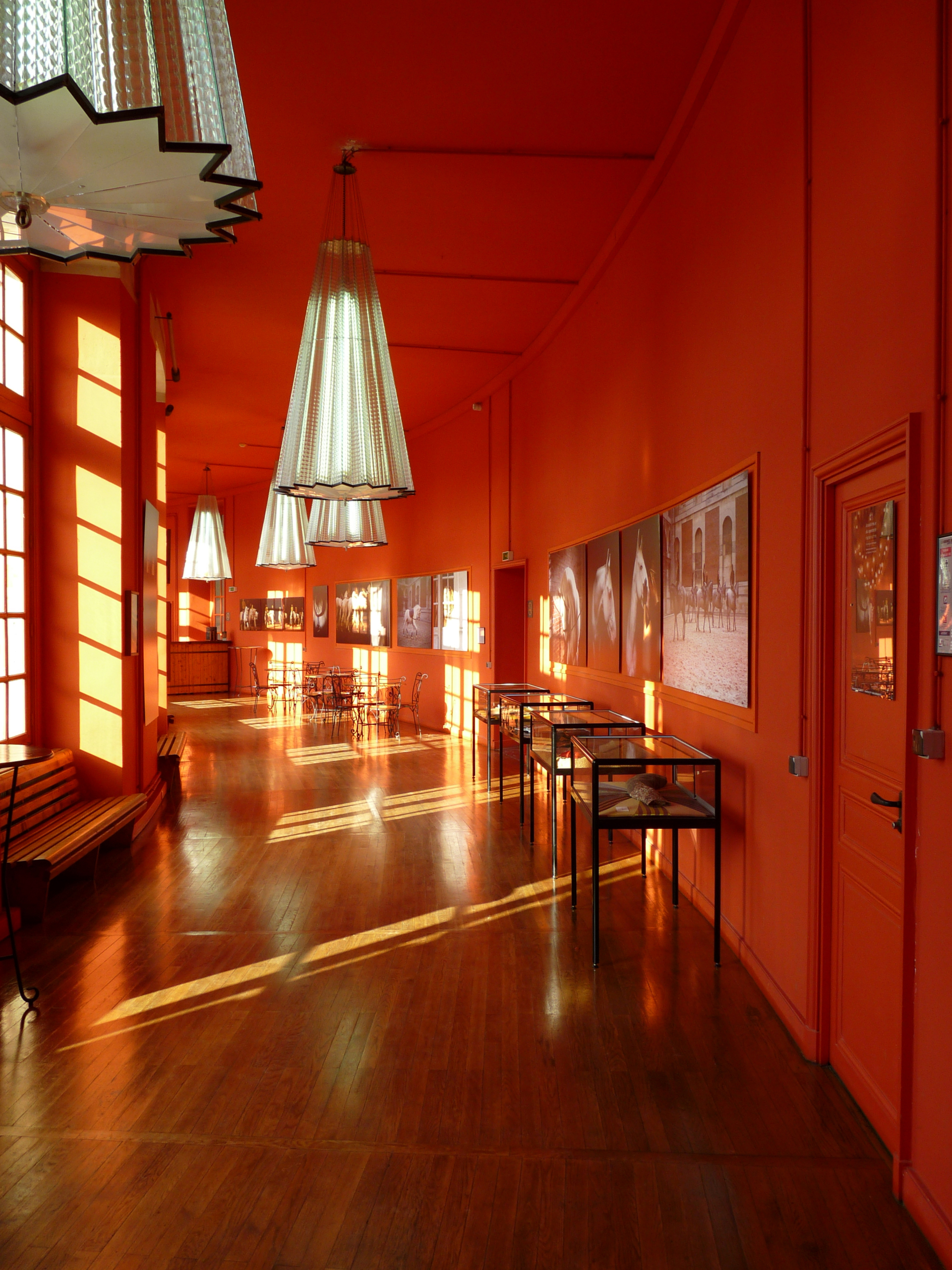 Le Salon Nuno Oliveira de l'Académie Équestre de Versailles - coucher de soleil avec vue sur le château de Versailles